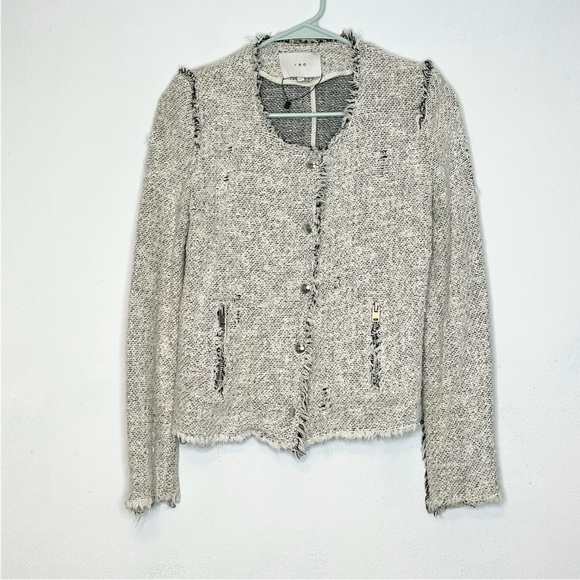 Iro Paris Cream Agnette Tweed Distressed Jacket Women Size 34 - Picture 8 of 13
